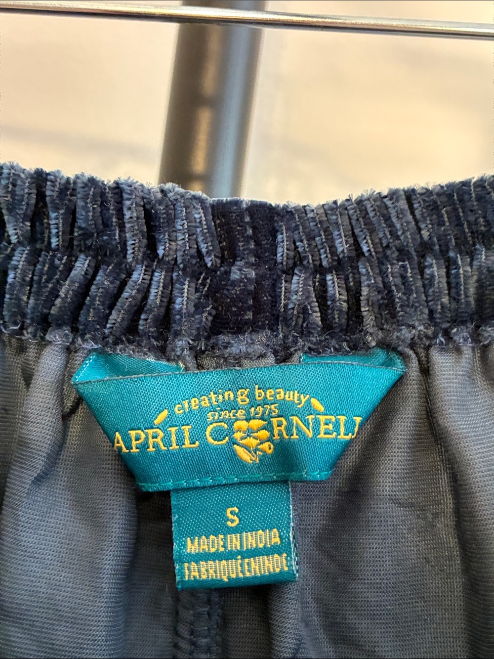 April Cornell Velvet Pants Navy Blue Straight Leg Pull On Size Small - Picture 4 of 8